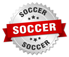 soccer 3d silver badge with red ribbon