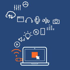 Poster - Modern computer media illustration with different icons. Design