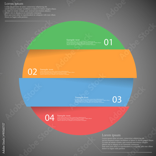 Infographic template with circle divided to four parts on dark Poster Mural XXL