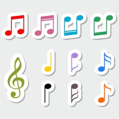 Set of music notes, color sticker design