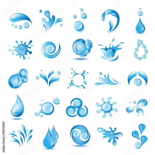 Fotomural Water And Drop Icons Set - Isolated On Background