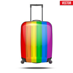 Classic rainbow plastic luggage suitcase for air or road travel