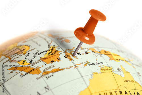 Cuadros en Lienzo Location Indonesia. Red pin on the map.