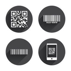 Poster - Bar and Qr code icons. Scan barcode symbol.