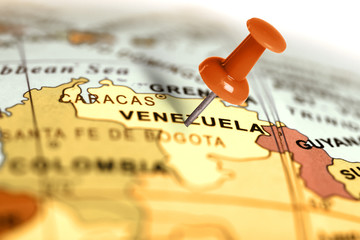 Wall Mural - Location Venezuela. Red pin on the map.