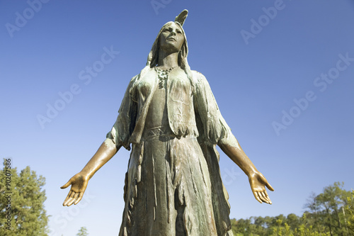 Pocahontas Statue, by William Ordway Partridge, erected in 1922, representing Pocahontas the favorite daughter of Powhatan, who ruled the Powhatan Confederacy Poster