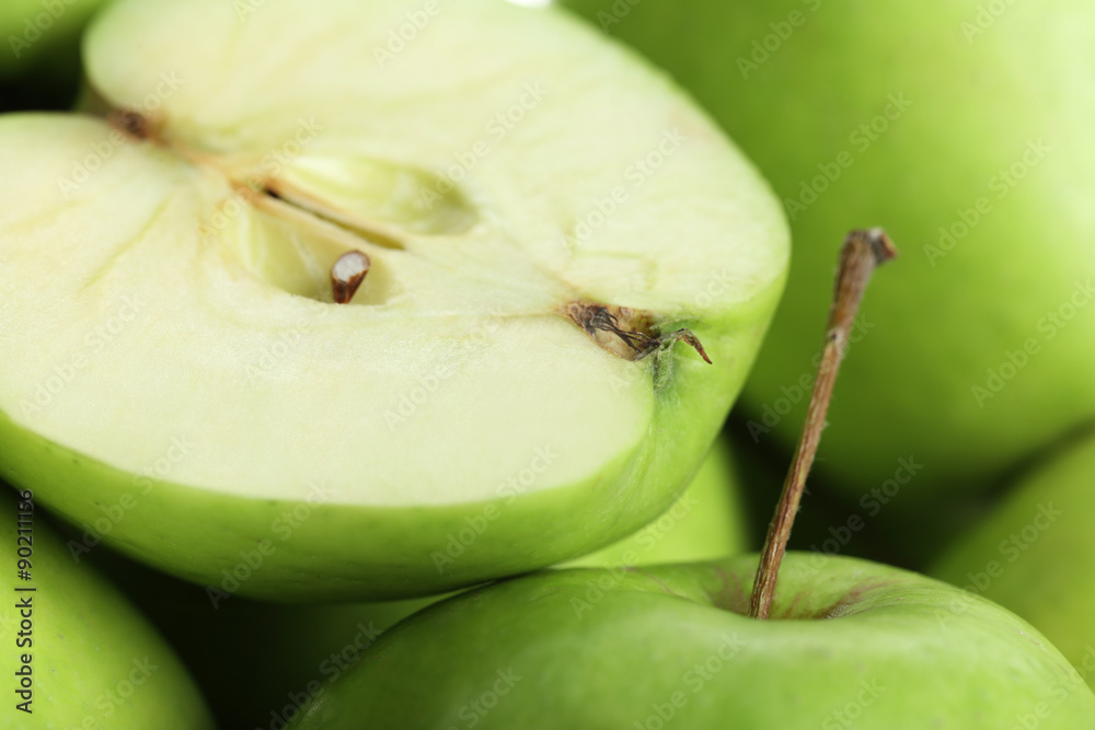 Ripe green apples close up