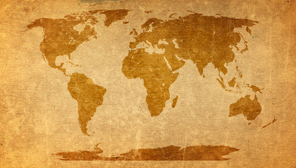  world map on old paper texture - brown paper sheet.