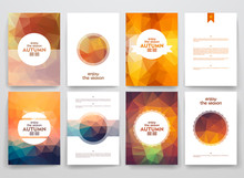 Set Of Brochures In Poligonal Style On Autumn Theme