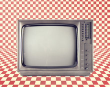 Vintage Television Isolate On Red Checkerboard Pattern ,retro Technology