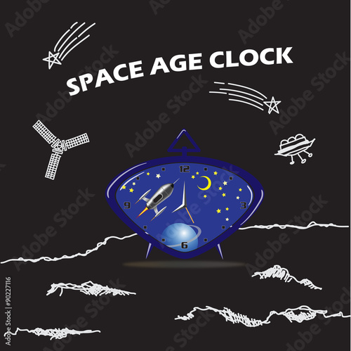 A Alarm Clock In Blue Color And Space Age Style Buy This Stock