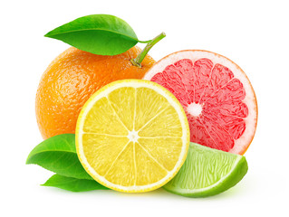 Leinwandbilder - Fresh citrus fruits isolated on white, with clipping path