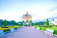 Patuxai Literally Meaning Victory Gate Or Gate Of Triumph, Formerly The Anousavary Or Anosavari Monument, Known By The French As (Monument Aux Morts) Is A War Monument In The Centre Of Vientiane,Laos 