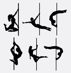 Poster - Pole dancer female silhouettes