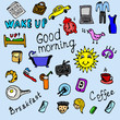 Colored morning icons set hand-drawn