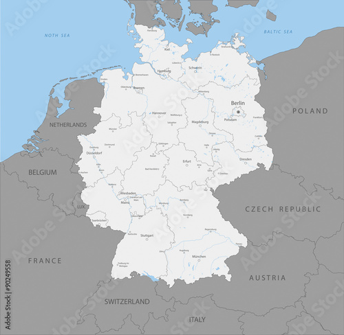 Fotografía Highly detailed map of Germany regions, vector.