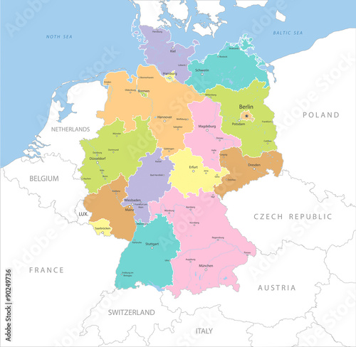 Highly detailed map of Germany regions, vector. Poster