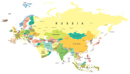 Wall Mural - Eurasia map - highly detailed vector illustration.