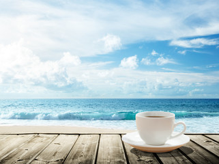 Wall Mural - sea and cup of coffee