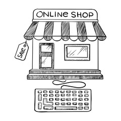 Poster - Online shopping and store icon sketch