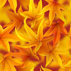 Wall Mural - seamless pattern with falling autumn maple leaves