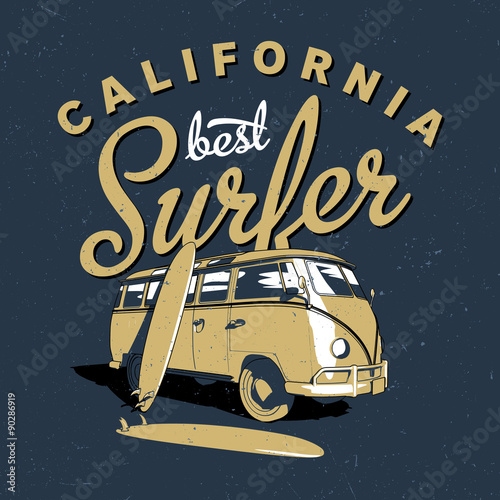 Foto The best surfing in California label design for posters, t-shirts etc