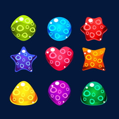 Poster - Set of bright jelly figures with bubbles, colorful game elements