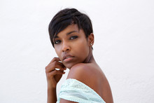 Close Up Beautiful African American Fashion Model With Short Hair