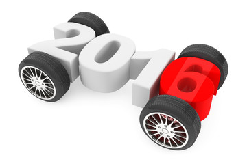 Poster - 2016 year concept with car wheels