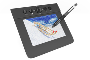 Poster - Digital Graphic Tablet with Pen and Sledges drawing
