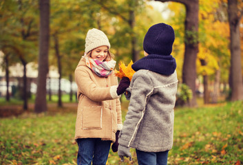 Sticker - smiling children in autumn park