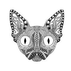 Wall Mural - Zentangle stylized  Face of Black Cat. Hand Drawn Sphinx vector