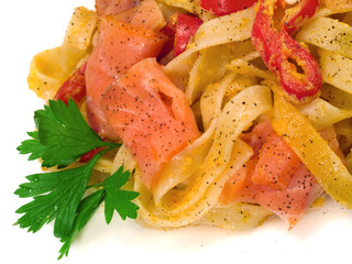 Wall Mural - Pasta Collection - Tagliatelle with Salmon and Peppers