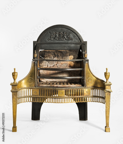 Antique Iron And Brass Fireplace Grate Old Vintage Antique Iso