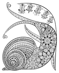 Wall Mural - Hand drawn contented Snail and flower for adult anti stress Colo