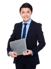 Wall Mural - Businessman hold with laptop computer