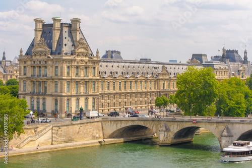 View of the museum Louvre and Pond Royal from Seine river Poster
