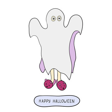 Cartoon ghost in badspread isolated on white background