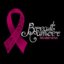 Vector Ornate Pink Ribbon Of Breast Cancer On Black Background