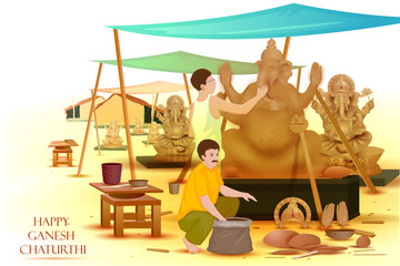 Wall Mural - Artist making statue of Lord Ganesha