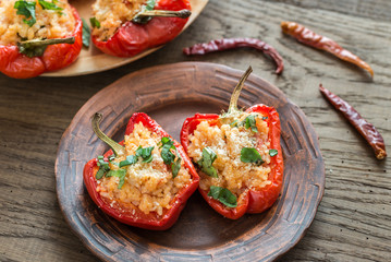 Canvas Print - Stuffed red bell peppers with white rice and cheese