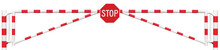 Gated Road Barrier Closeup Octagonal Stop Sign Gate Bar White Red Traffic Entry Stop Security Point Gateway Isolated Closed Entrance Checkpoint Halt Octagon Signage Warning Restricted Area