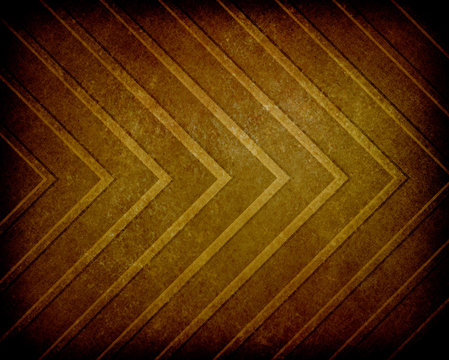 abstract brown gold background chevron stripe pattern design, angled lines with vintage texture and black vignette border