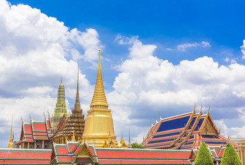 Temple of the Emerald Buddha(Wat Phra Kaew) with blue sky Bangkok, Asia Thailand