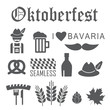 Octoberfest icon set. German festival food and beer symbols. Vec