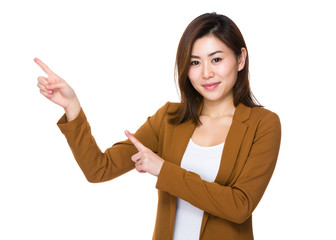 Wall Mural - Asian young businesswoman with two finger point up