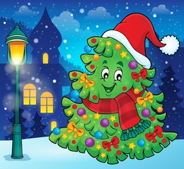 Poster - Tree with Christmas hat theme 3