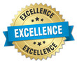excellence 3d gold badge with blue ribbon