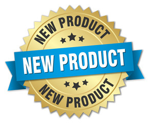 new product 3d gold badge with blue ribbon