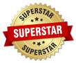superstar 3d gold badge with red ribbon